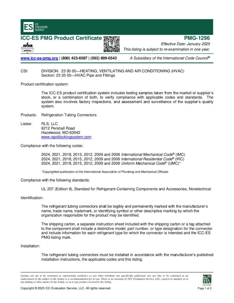 thumbnail of ICC-ES PMG-1296 Report